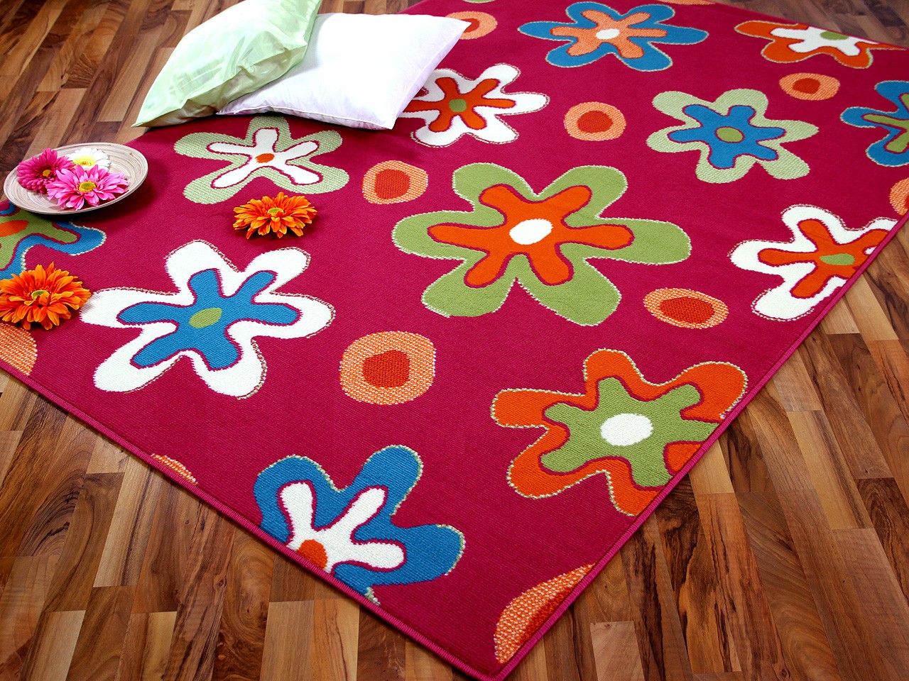 Teppich Modern Trendline Pink Blumen 4 Größen Teppiche Designerteppiche