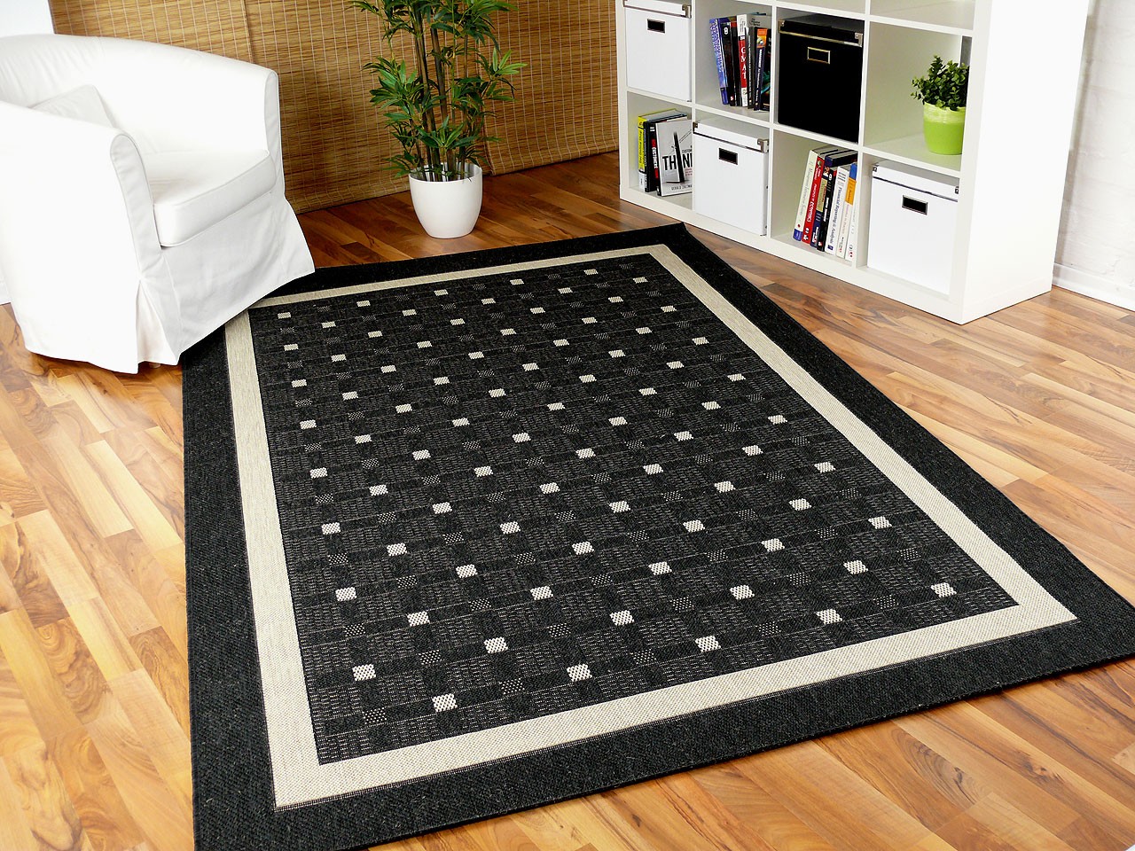 Teppich Flachgewebe Ruggy Schwarz Bordüre in 7 Größe Teppich Flachgewebe Ruggy Schwarz Bordüre in 7 Größe